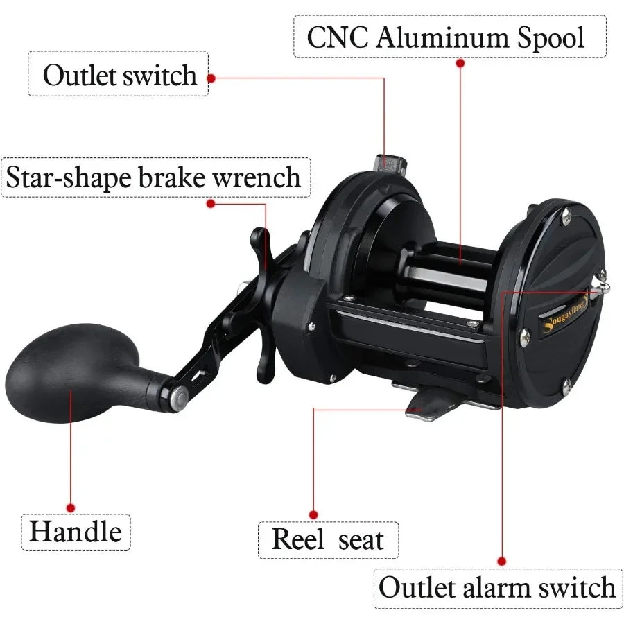 Conventional Reel Trolling Fishing Reel Powerful Drag Fishing Reel for Saltwater Big Game Fishing in Deep Sea and Heavy Current