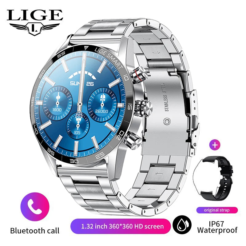 LIGE Brand Smartwatch For All Smartphone Connections AMOLED Screen Watch Men Smart Watch Waterproof Smartband HD Bluetooth Call
