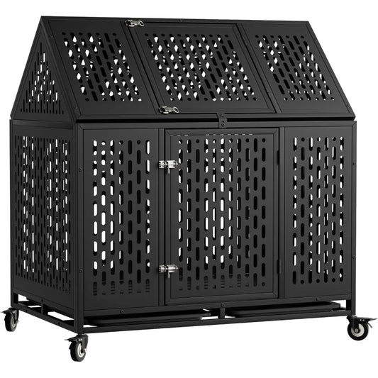 44 inch heavy duty indestructible dog crate steel escape proof chew proof cage, indoor double door kennel for high anxiety large