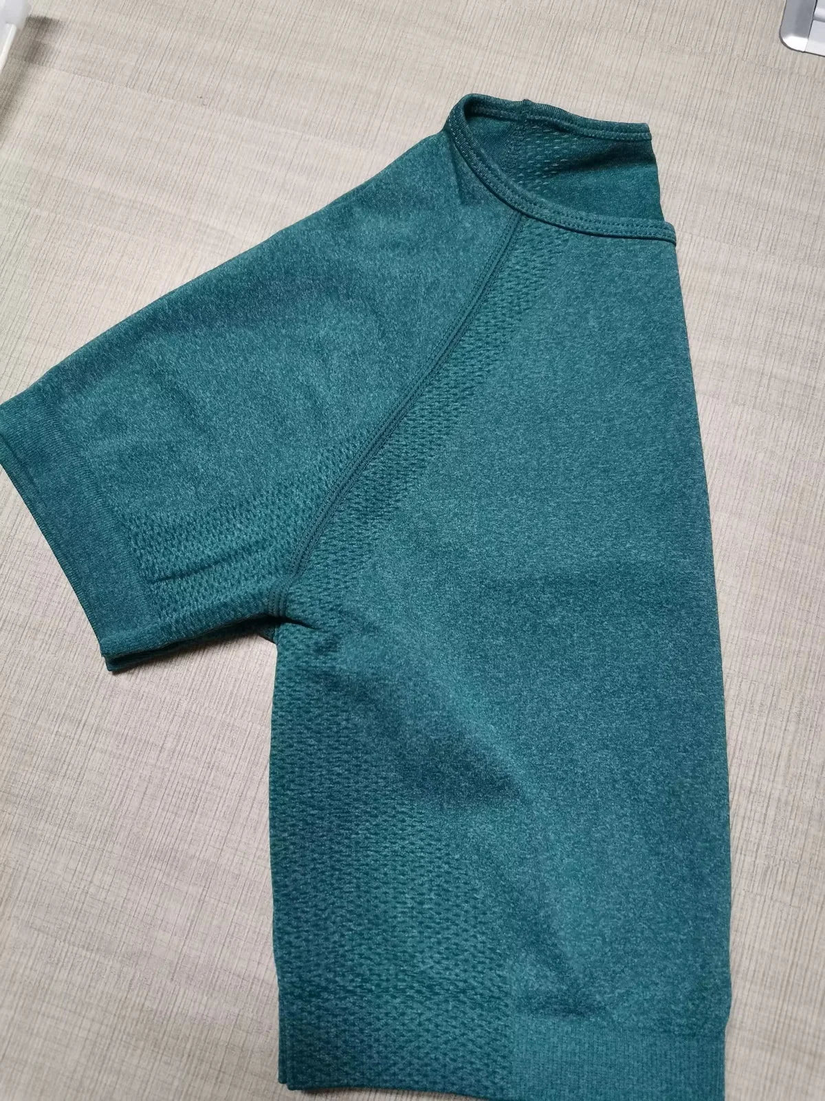 Women's Knitted Seamless Running Sports Short Sleeve Top Fitness Yoga Wear