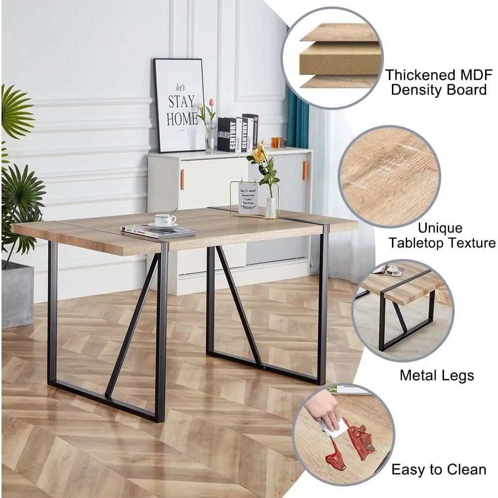 Modern 55" Wood Dining Table Set for 4 with Fabric Chairs, Perfect for Kitchen