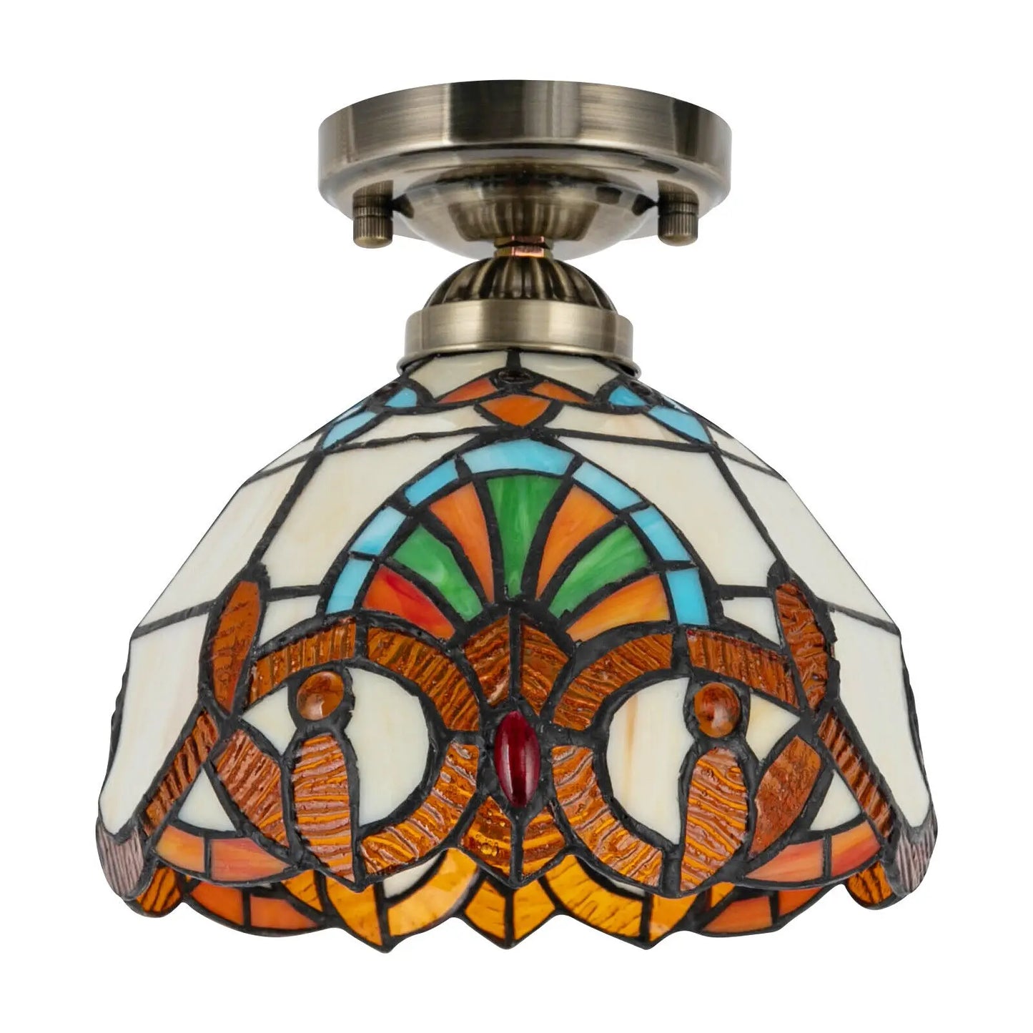 Ceiling Light E26 Baroque Stained Glass Semi Flush Mount Retro Style Lighting Lamp 3000-5000K