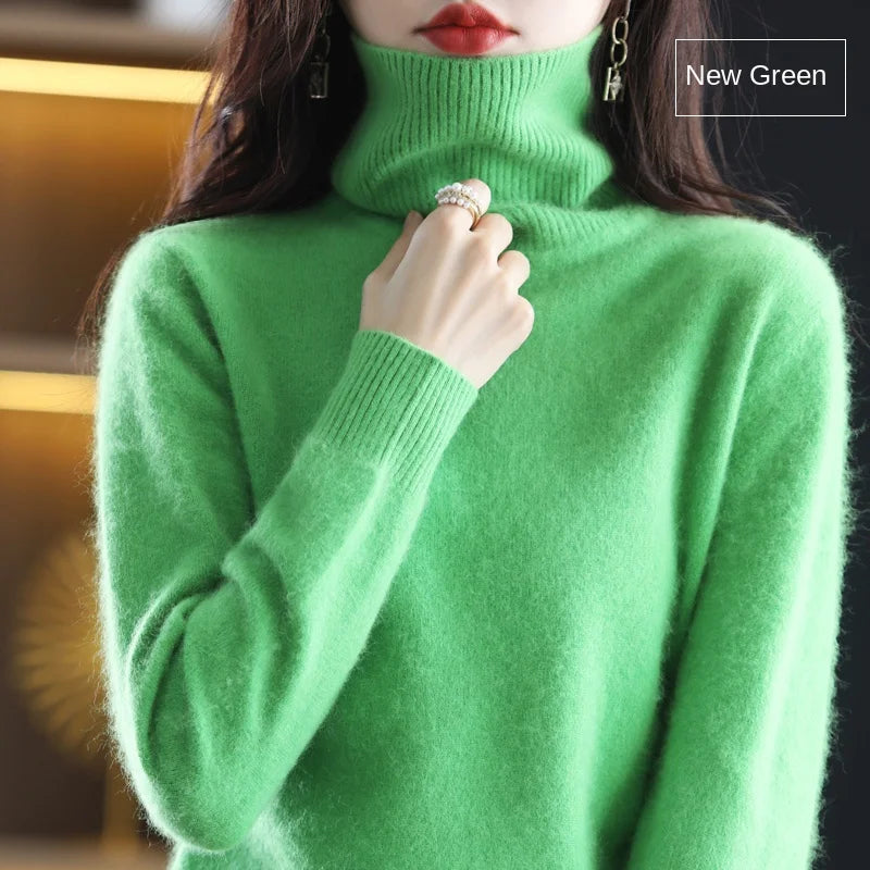 New Women's Clothing For Autumn/Winter 2024 100% Mink Plush Turtleneck Pullover Sweater Ladies Cashmere Sweater Dbr-018