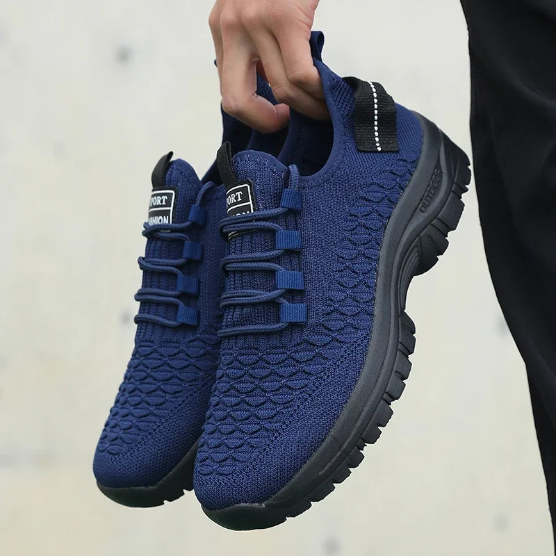 Men's Bright Yellow Outdoor Sneakers Breathable Mesh Construction Shock Absorbing Sports Shoes Stylish Trendy Adventure Footwear