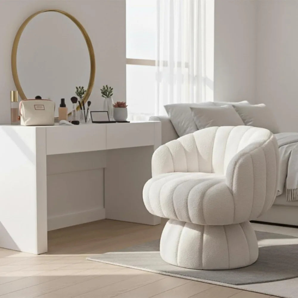 Vanity 360-Degree Swivel Accent Chair - Mid Century Modern Plush Round Makeup Chair, Relaxing Comfy Lounge Sofa Arm Chair, Idear