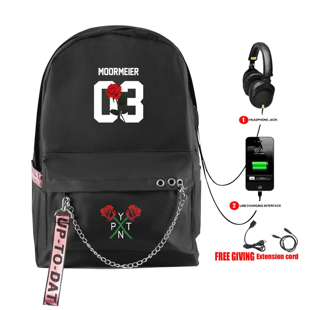 Cartoon Popular payton moormeier Student School Bags Unisex Print Oxford Waterproof Notebook Usb Rechargeable Travel Backpacks