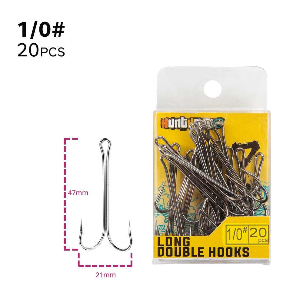 Hunthouse Fishing Hooks 1/0 2/0 3/0 Double Hook High Quality Carbon Steel Fish Hook Sharp Hooks #1 #2 #3 #4 Fishing Tackle Set