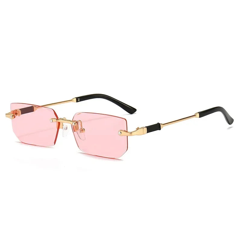 Fashion Rimless Rectangle Sunglasses Popular Women Men Shades Small Square Sun Glasses For Female Male Summer Traveling Oculos