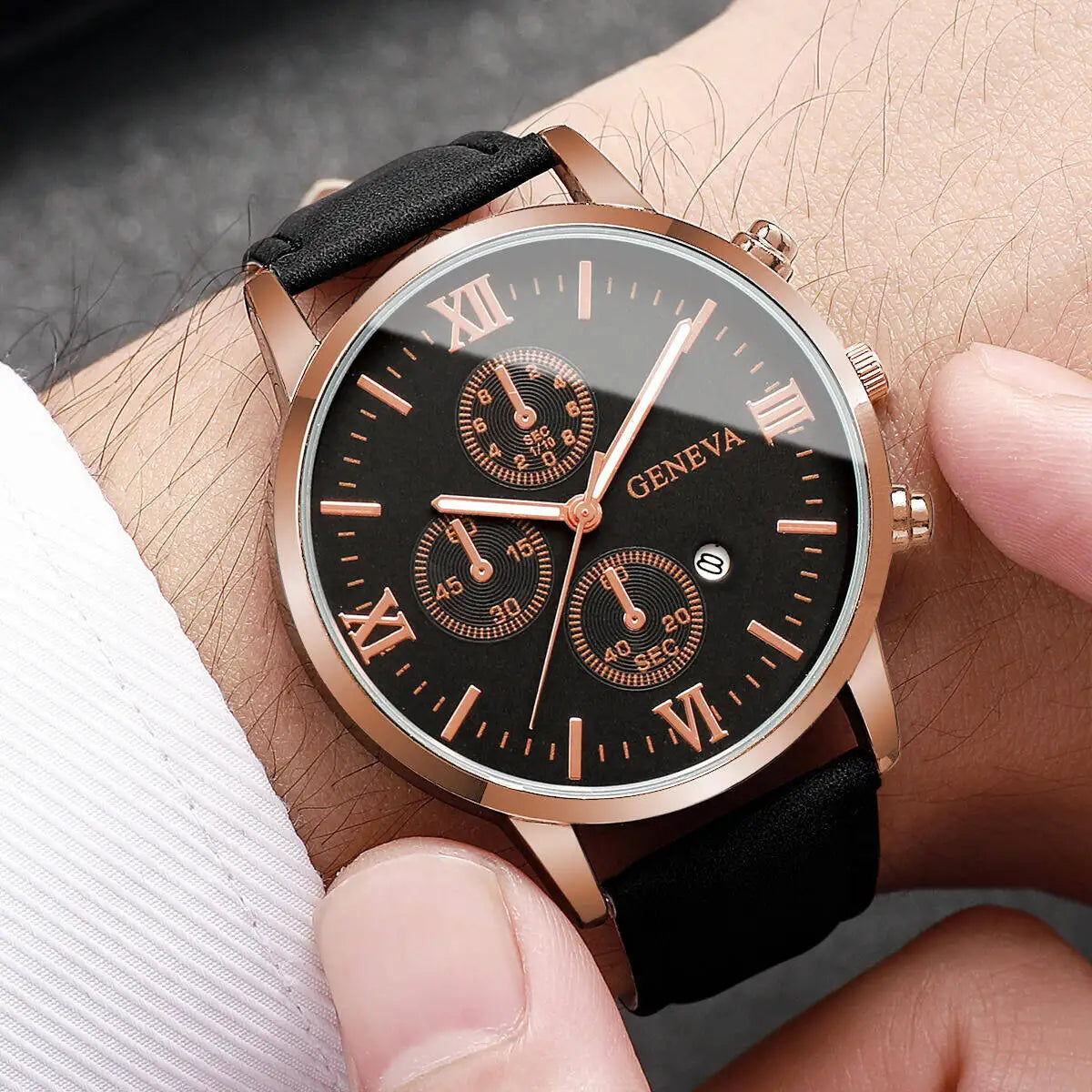 Fashion Roma Dial Men's Watch Casual Leather Strap Men Business Watches Analog Quartz Wristwatches with Calendar（Without Box）
