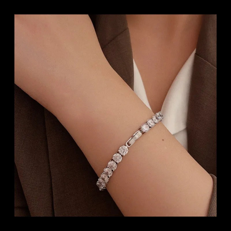 Internet Celebrity Full Zircon Bracelet S925 Sterling Silver Single Row Zircon Hip-hop Style Jewelry