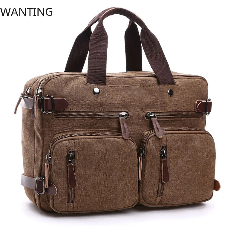 Men Canvas Briefcase Travel Bags Suitcase Classic Messenger Shoulder Bag For Men Tote Handbag Big Casual Business Laptop Pocket