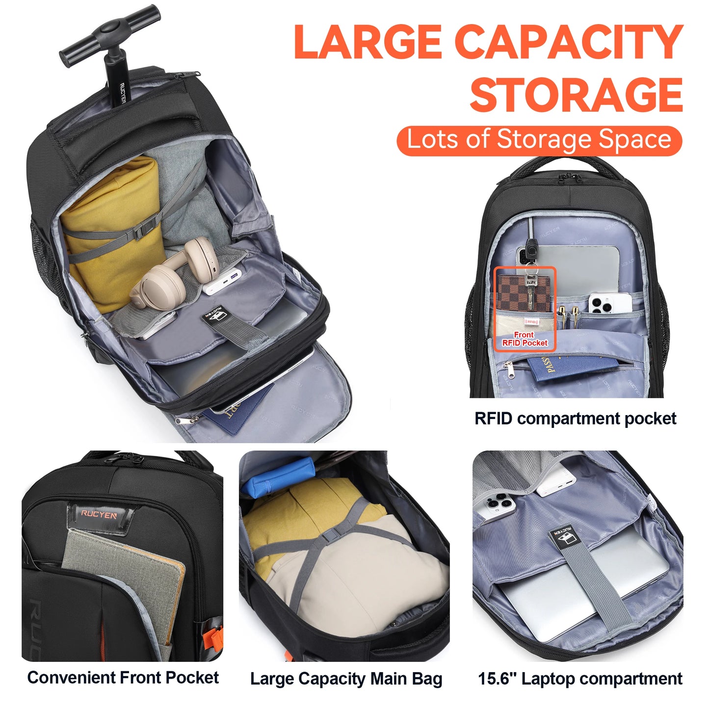Trolley Luggage Backpack with Wheels Backpack Business Travel Laptop Bag College Travel Backpack Waterproof Unisex Boarding Bag