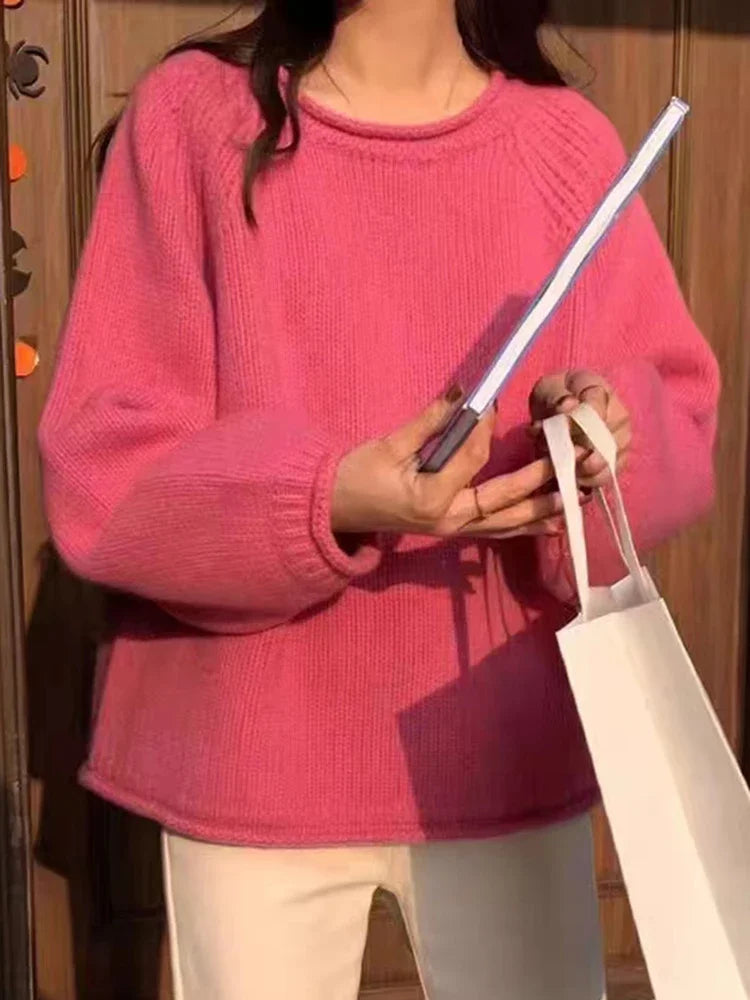 2025 Chic Solid Femme Sweater Pullover Loose Long Sleeve Women Sweater Korean Autumn Winter Jumpers Knitwear Soft Warm Tops
