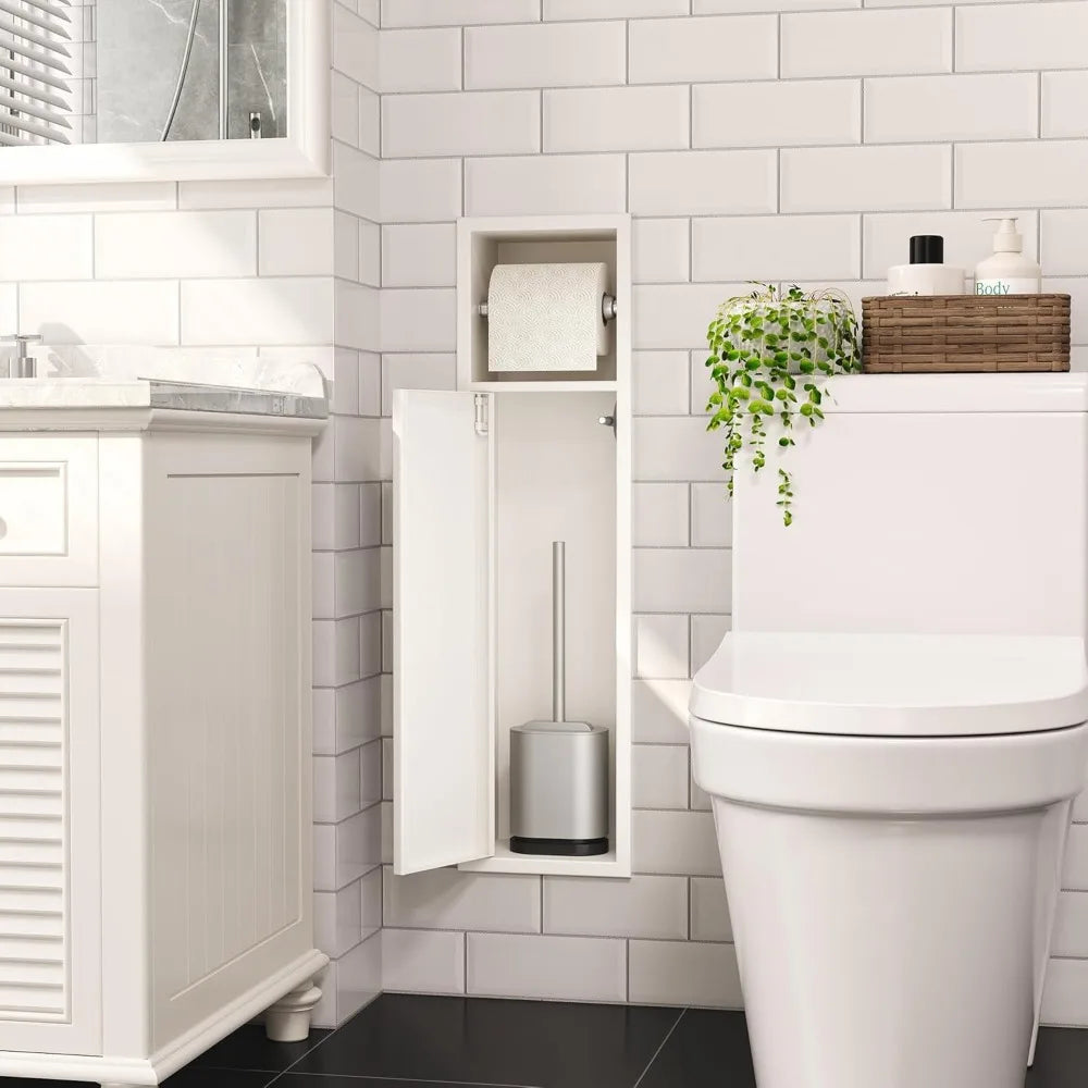 In-Wall Stainless Steel Toilet Paper Holder with Storage Cabinet, Rust-Resistant SUS304