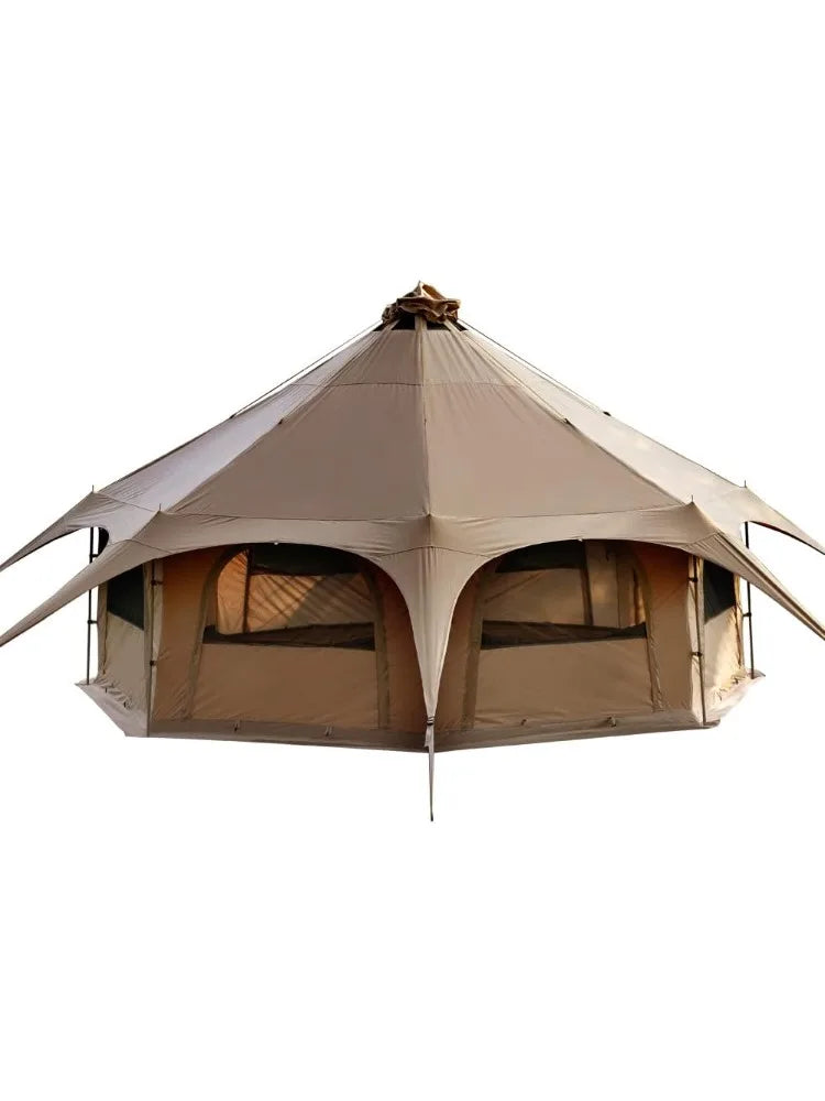 Canvas Tent Bell Tent 16.4ft*High9.2ft with Stove Jack for Glamping Family Camping Zipped Removable Floor