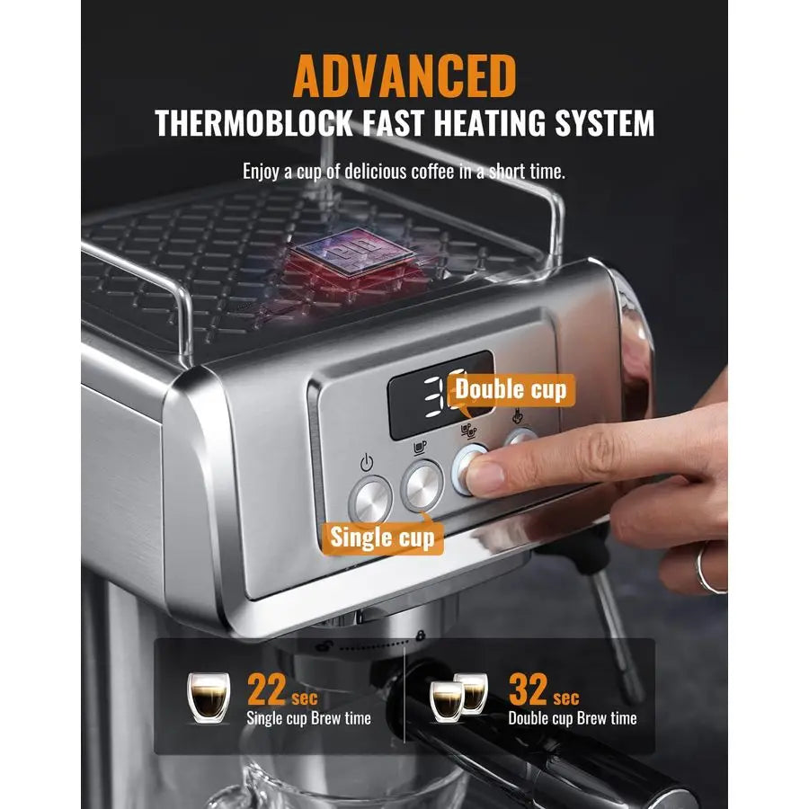 20Bar Espresso Machine for Home Barista, BuiltIn Steam Wand for Latte amp Cappuccino, Stainless Steel Coffee Maker with Temp Dis