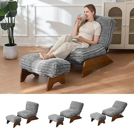MAXYOYO Modern Adjustable Accent Chair with Ottoman, Upholstered Living Room Chair with Footrest Set, Soft Reclining Lounge for