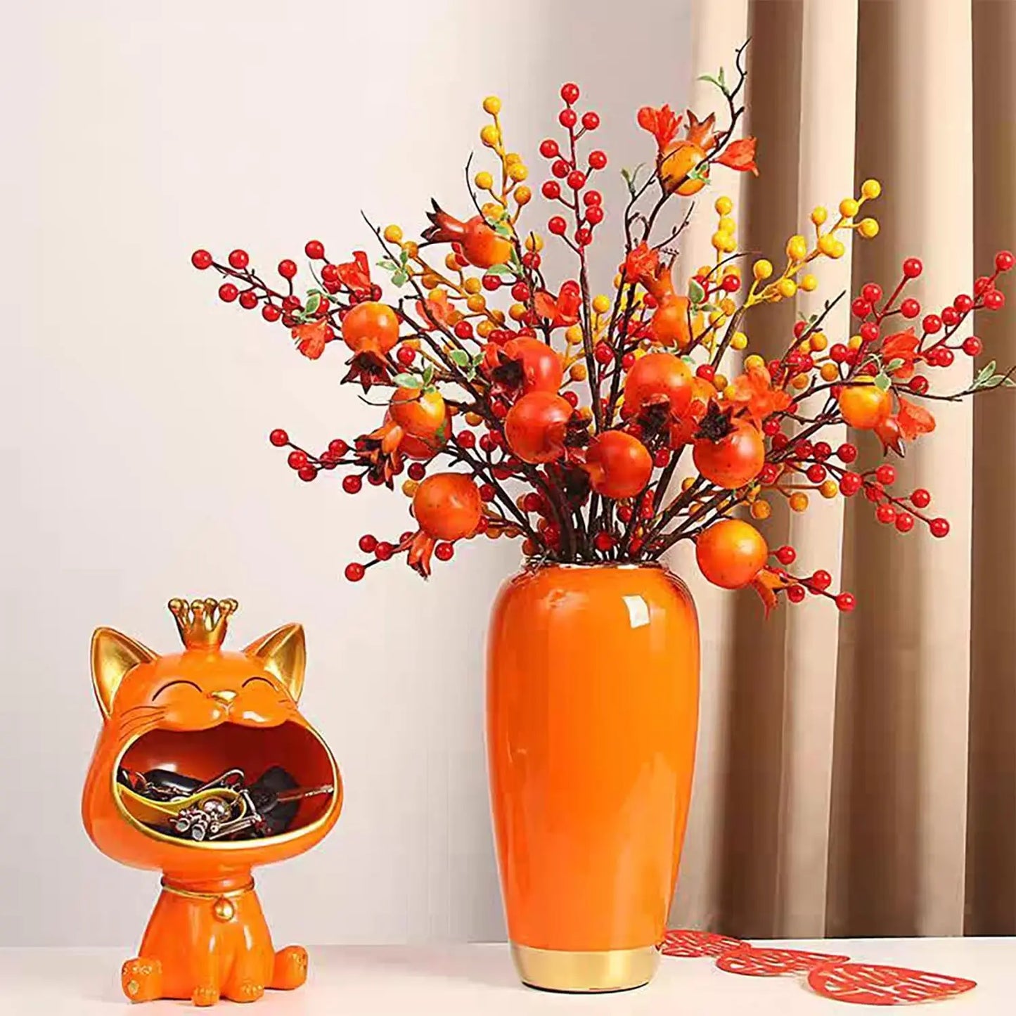 Ceramic Large Vase,Orange 11.8 Inch Tall Floor Vase,Rustic Decorative Vases for Living Room Entrance Table Centerpiece,Kitchen