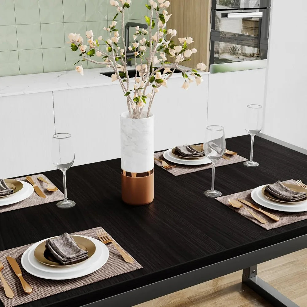 Rustic 4-Person Dining Table Set with Benches for Small Spaces, Durable Metal Frame