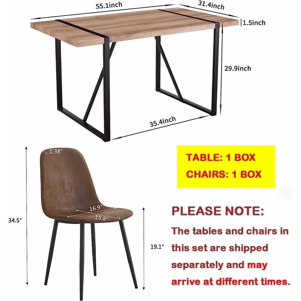 Modern 55" Wood Dining Table Set for 4 with Fabric Chairs, Perfect for Kitchen