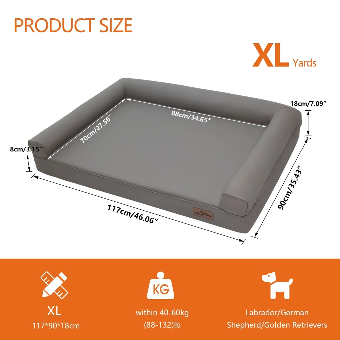 M-2XL Microfiber Leather Dog Bed Sofa Couch Bed with Supportive Bolster and Foam Base Pet Sleeping Bed for All Breed