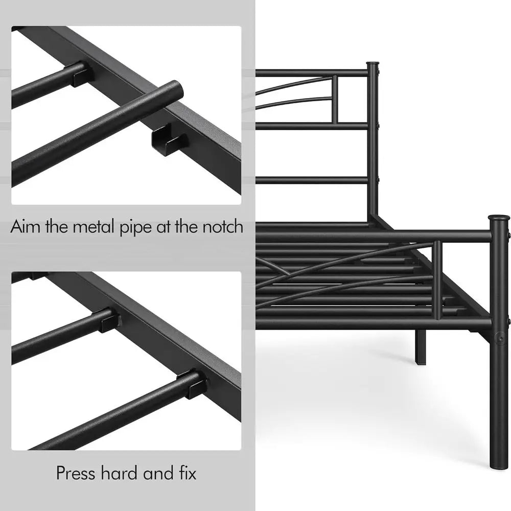 Metal Full Size Bed Frame with Cloud Design, Headboard, Footboard, Storage, No Box Spring Needed, Black