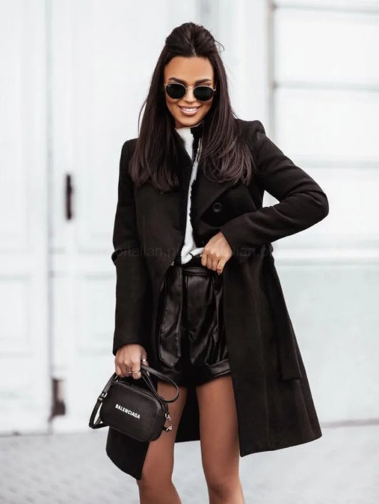 Women's Clothing Autumn and Winter New Fashion Commuter Solid Color Double-breasted Woolen Jacket