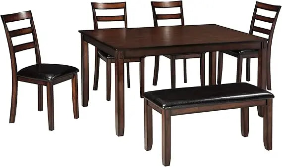 Coviar 6 Piece Dining Set, Includes Table, 4 Chairs & Bench, Dark Brown