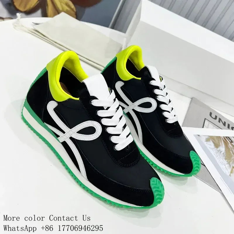 2025 Fashion Men Trainers Shoes Designer Sneaker Flow Runner In Nylon Lace Up A Soft Rubber Upper Honey Rubber Waves Sole