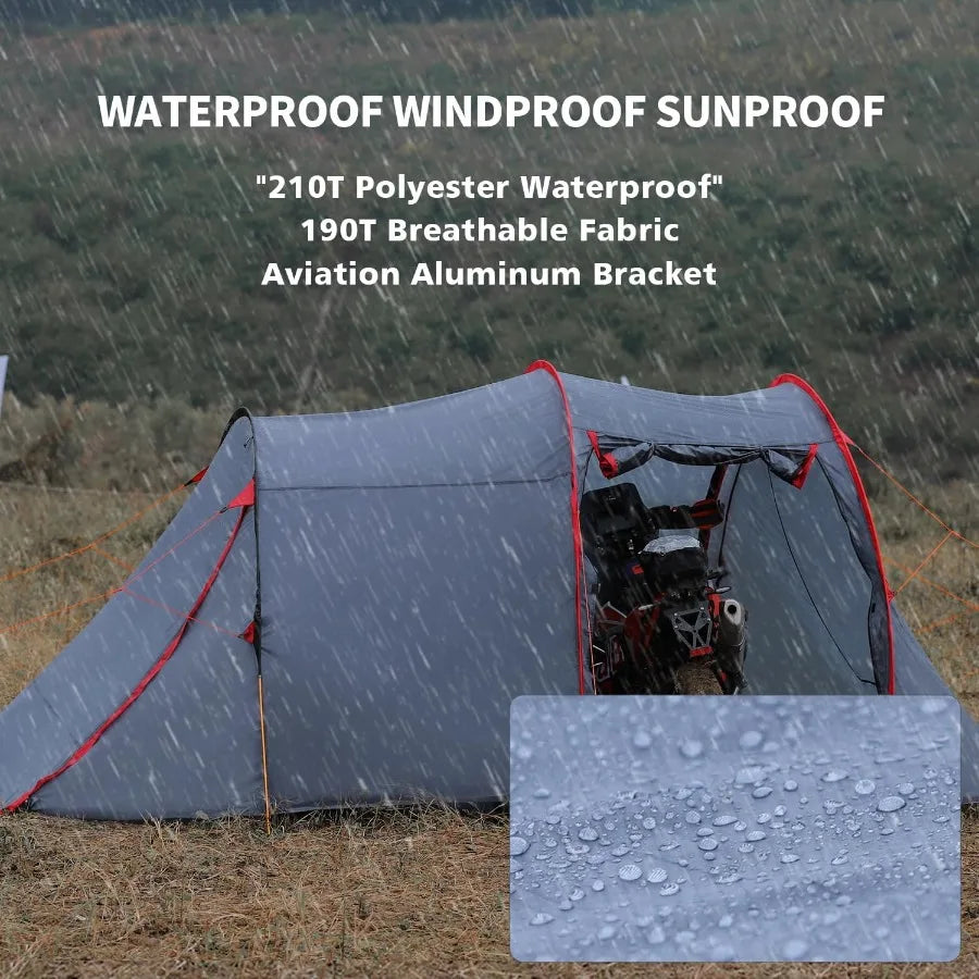 2 Person Camping Tent Motorcycle Tent Waterproof Family Tents Motorcycle Storage Shelter for for Backpacking Hiking