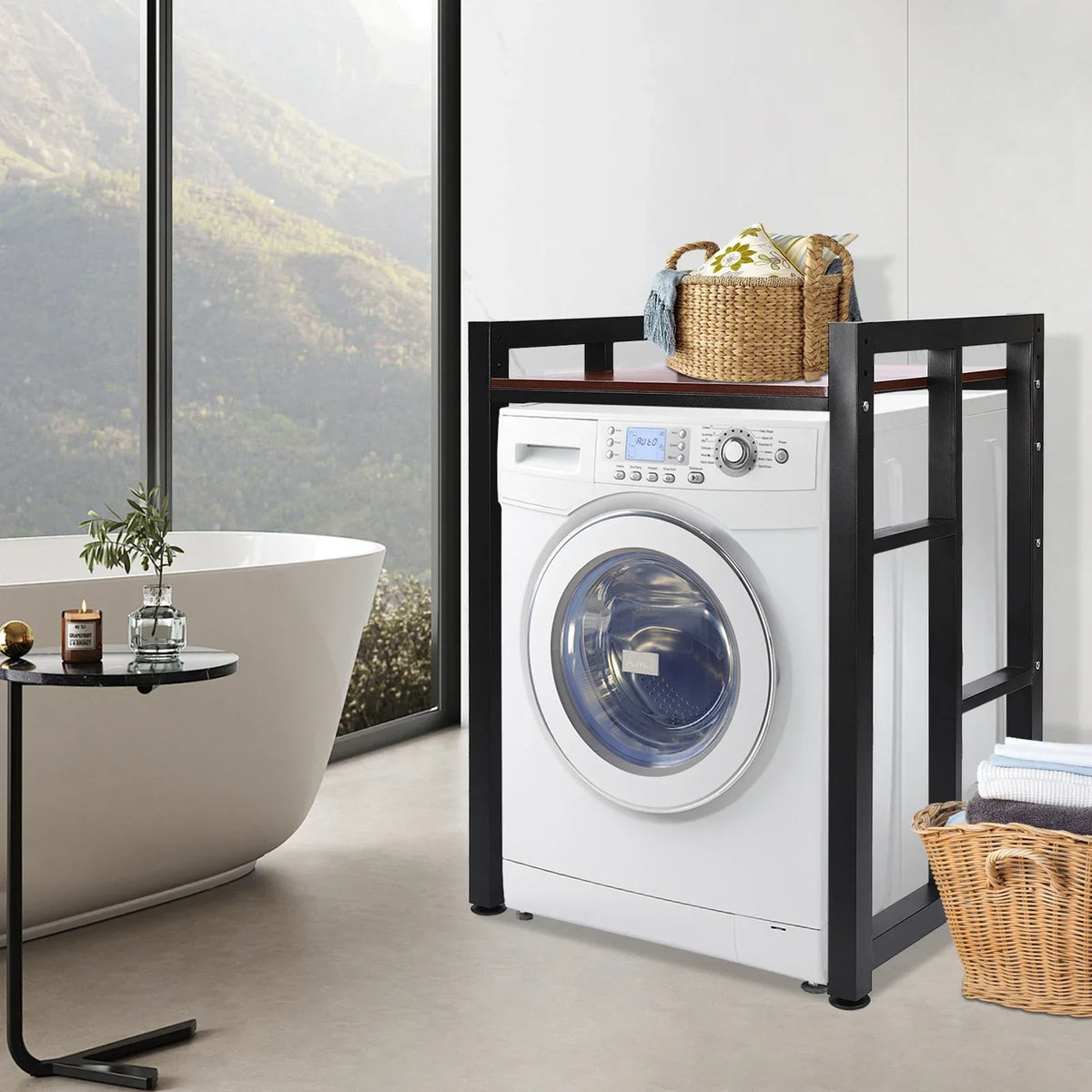 Modern Washer and Dryer Storage Shelf, Floor Mount Organizer Rack with 418.9lbs Load Capacity for Laundry Room and Bathroom
