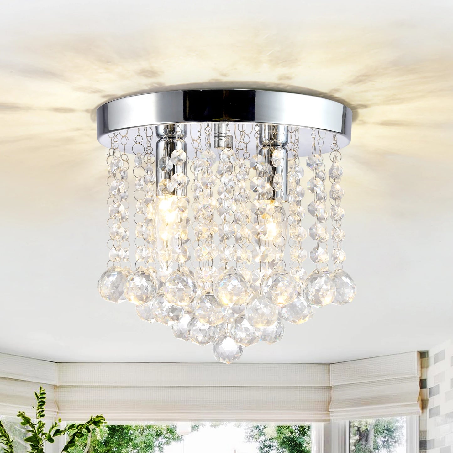 Flush Mount Lighting Crystal Ceiling Light Mini Chandelier Flush Mount Light Fixtures Ceiling Lights for Kitchen Hallway