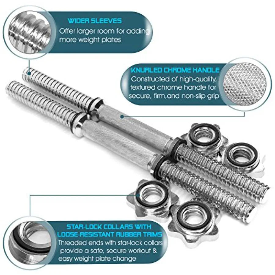 Yes4All 1.15inch Adjustable Dumbbell Handles with Collars 16inch Long for 1.15inch Plate Holes Ideal for Home Gym and Strength