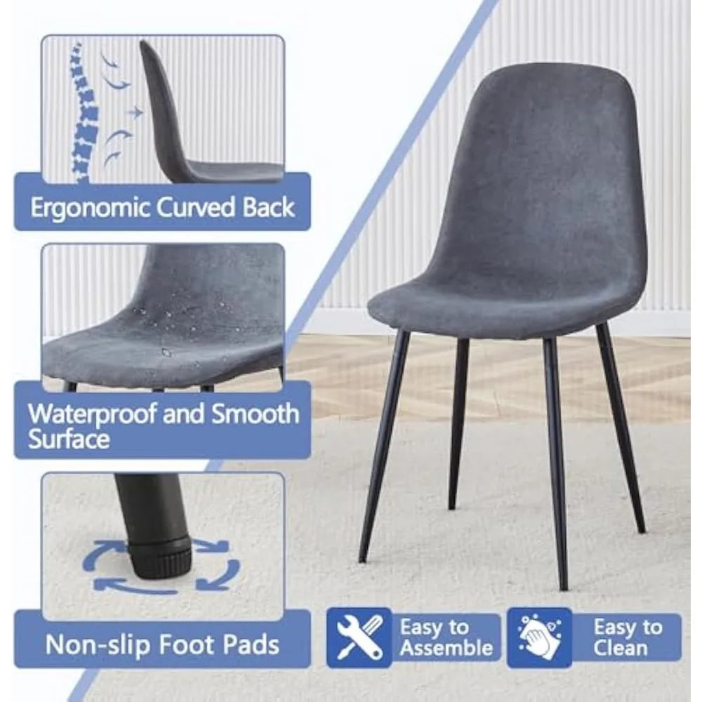 "Round Extendable Dining Table Set for 6 with Upholstered Chairs in White Kitchen Style"