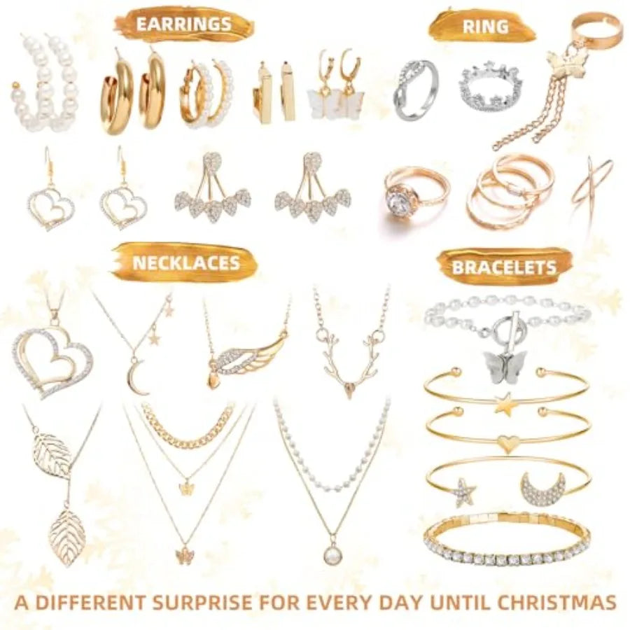 Jewelry Advent Calendar 2025 for Women Christmas Countdown 24 Days Holiday Surprises Gifts Fashion Bracelet Necklace Ring Earri