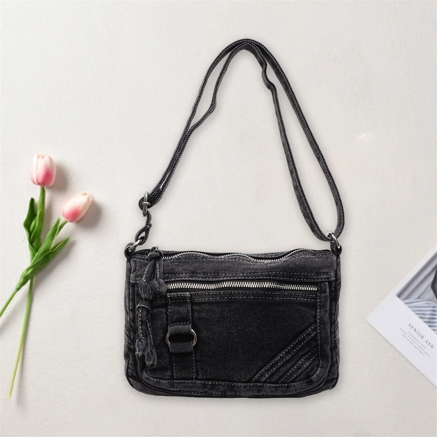 Fashionable Women s Denim Shoulder Bag with Adjustable Strap and Spacious Interior for Everyday Use