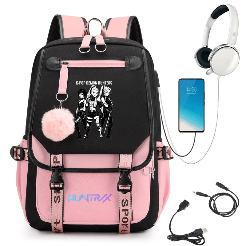 KPop Demon Hunters Anime Student Backpack Usb Travel Rucksack Large Back Pack Mochilas Mujer School Bags for Boys Girls Teenager