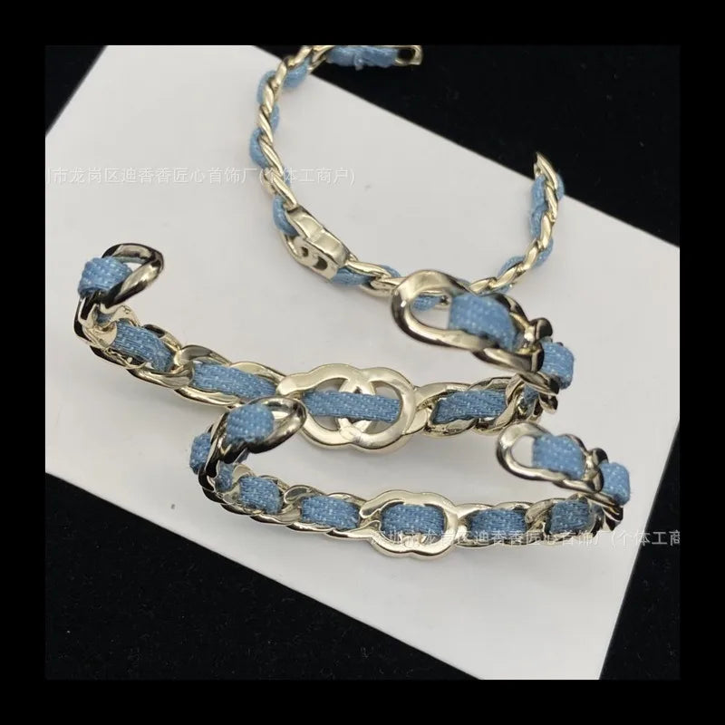 New Denim Blue Open Three-piece Bracelet Fashion Three-in-one Niche Design Temperament Bracelet