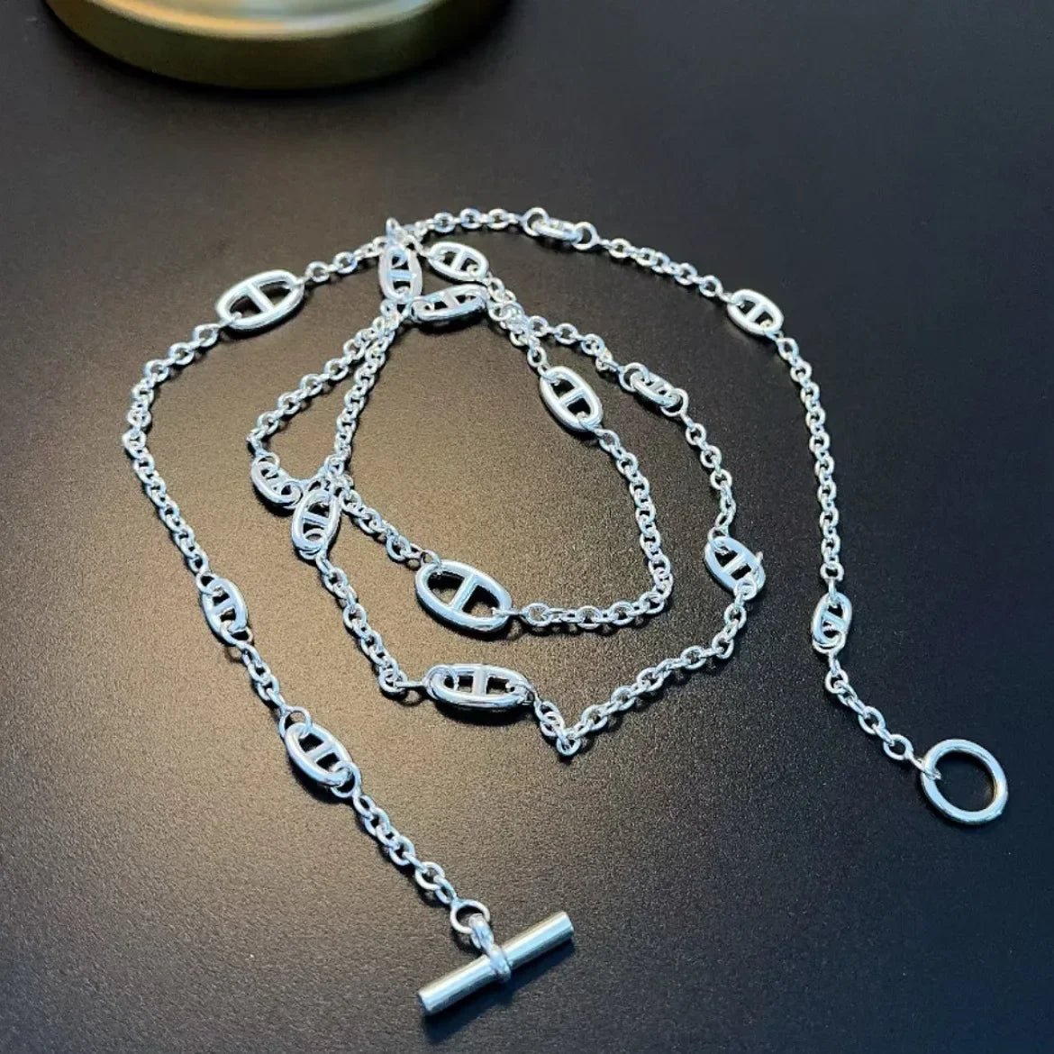 Fashionable Long Pig Nose Necklace Sweater Chain Non-fading Bag Shoulder Chain Summer Clothes Chain Jewelry O-Link Copper