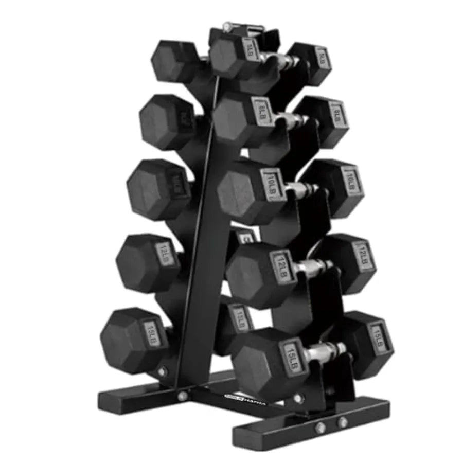 HolaHatha Hexagonal Rubber Dumbbell Weights Set with Rack for Home Gym 100 Lbs Total Capacity Black Portable Adjustable Dumbbel