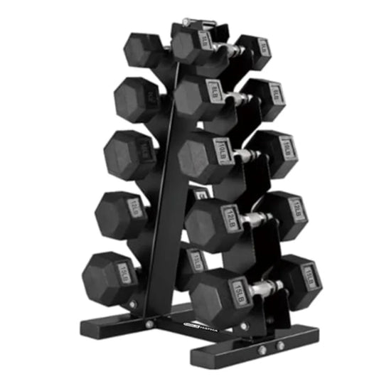 HolaHatha Hexagonal Rubber Dumbbell Weights Set with Rack for Home Gym 100 Lbs Total Capacity Black Portable Adjustable Dumbbel