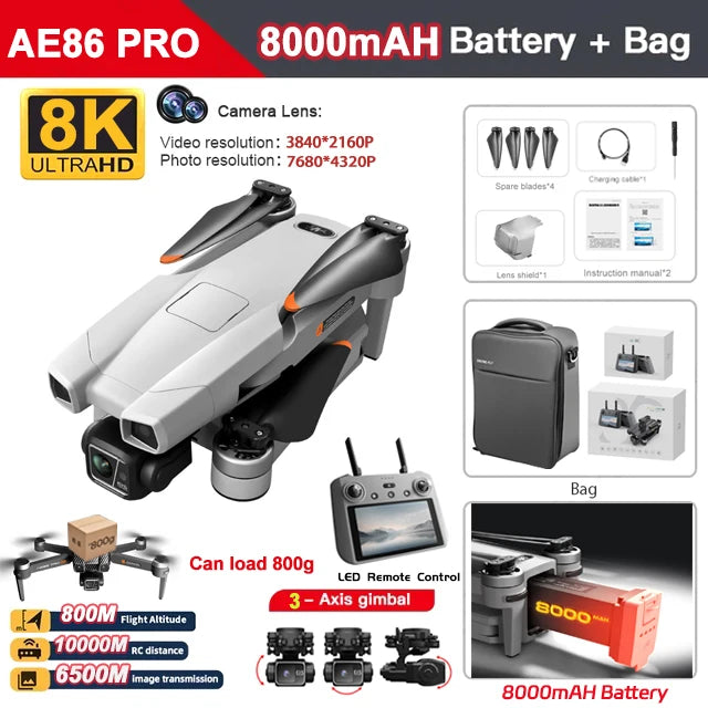 AE86 Max GPS Drone Professional 8K HD Camera 3-axis Gimbal aerial photography Obstacle Avoidance Airdrop Screen Control FPV Dron