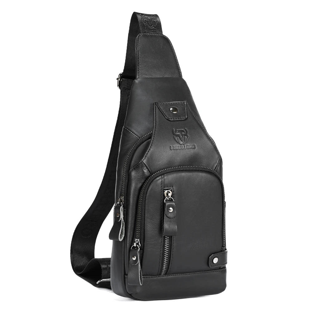 LEBULLBRO Sling Bag for Men Genuine Leather Chest Bag Crossbody Backpack Travel Hiking Outdoor Sports