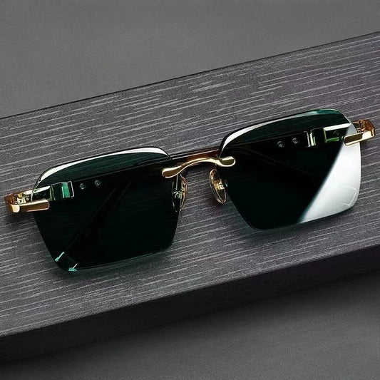Fashion Square Rimless Sunglasses Women Men Crystal Dark Green Lens Sun Glasses Retro Glasses Outdoor Driving Eyeglasses