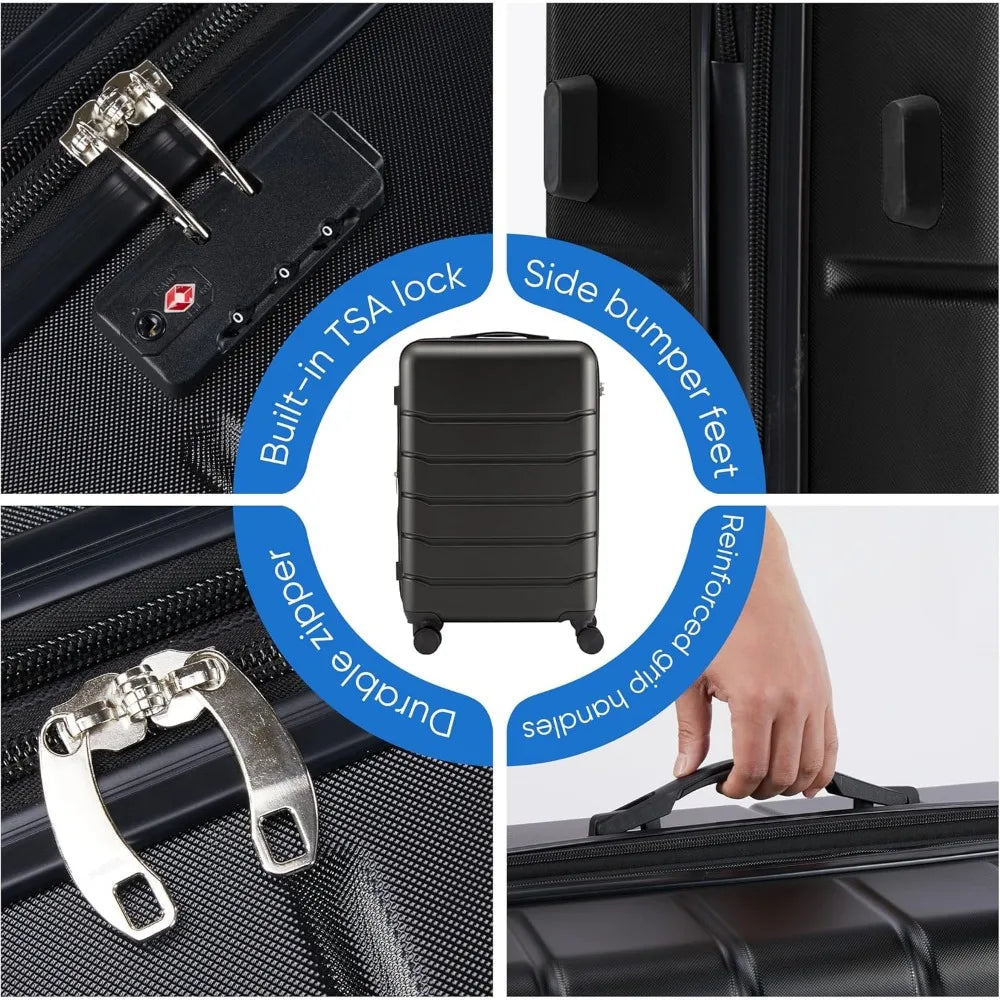 Central Hardside Expandable Luggage with Spinner Wheels, Black, 20/24/28 in