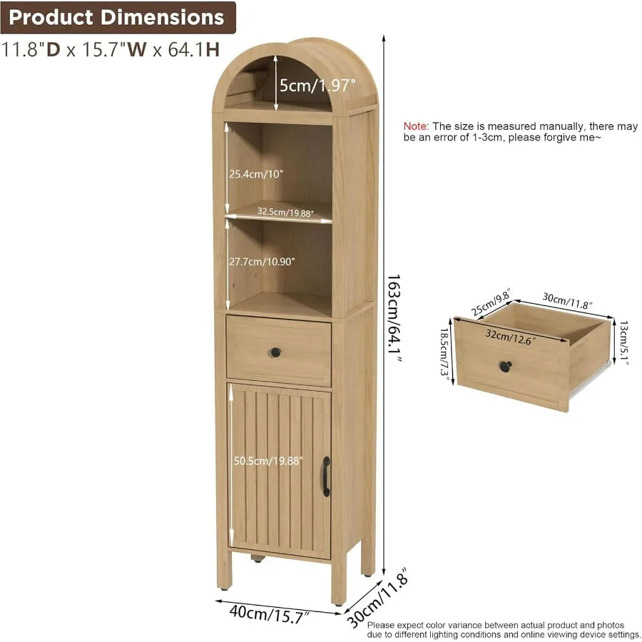 64 Tall Bathroom Storage Cabinet with Adjustable Shelves for Space-Saving Organization in Bathrooms and Living Rooms Tall Narro