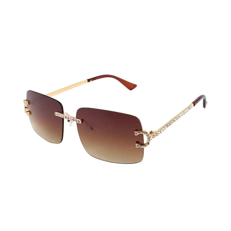 Fashion Rimless Square Sunglasses Vintage Diamond Brand Design Cut Lens Sun Glasses Men Women Metal Frame Luxury UV400 Eyewear