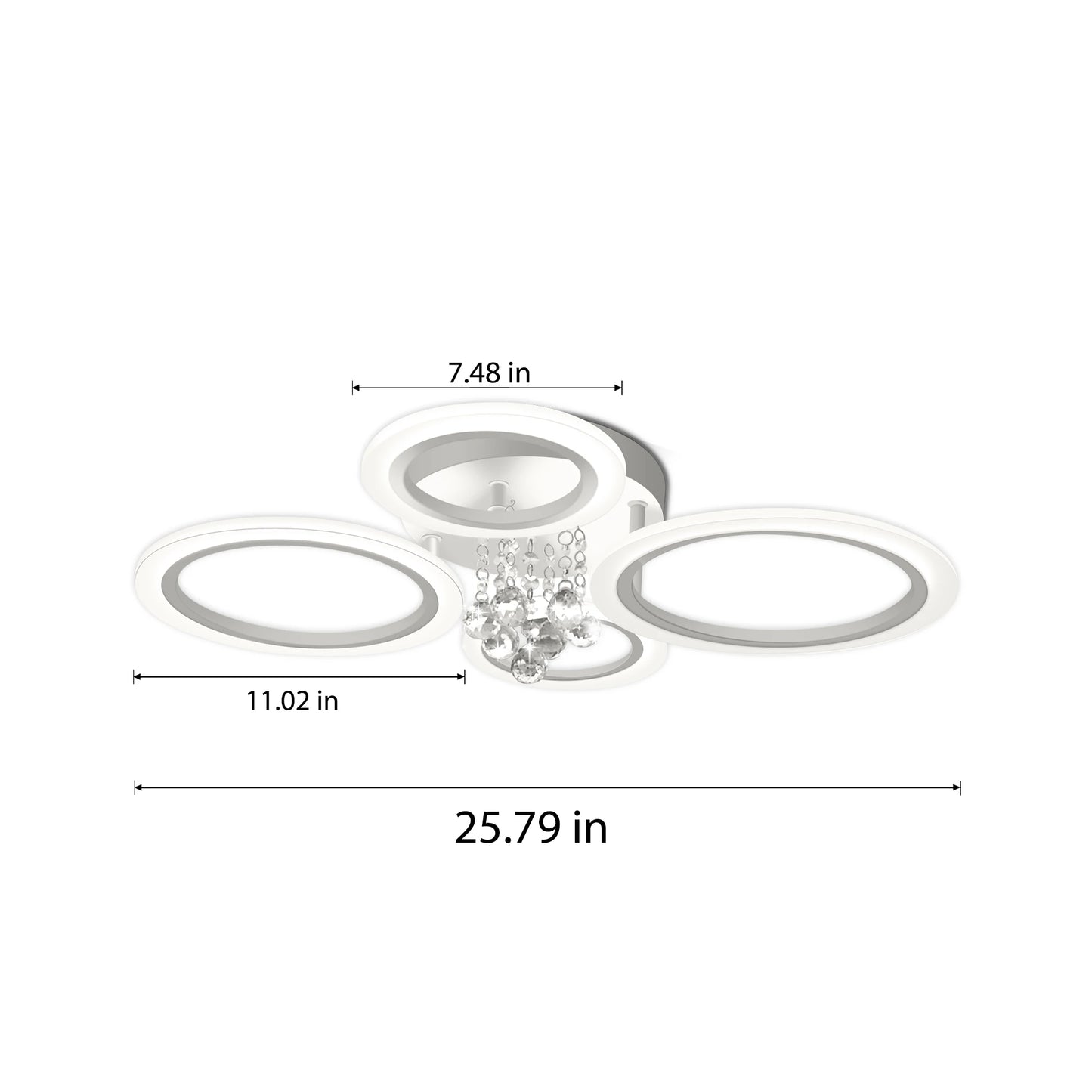 Dimmable Modern Flush Mount Ceiling Lighting Fixture White 4 Rings Round Chandelier Ceiling Lamp for Small Room, Bedroom