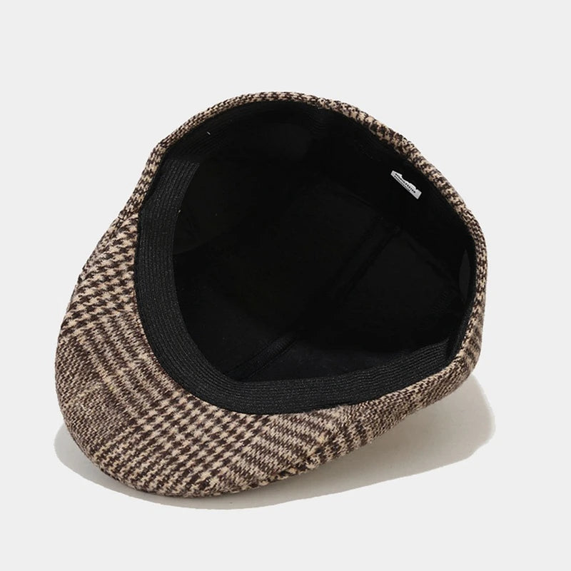 British Style  Autumn Winter Warm Gentleman Baseball Hat Berets Newsboy Painters Hat Plaid Wool Hat Unisex Cabbie Visor Flat Cap