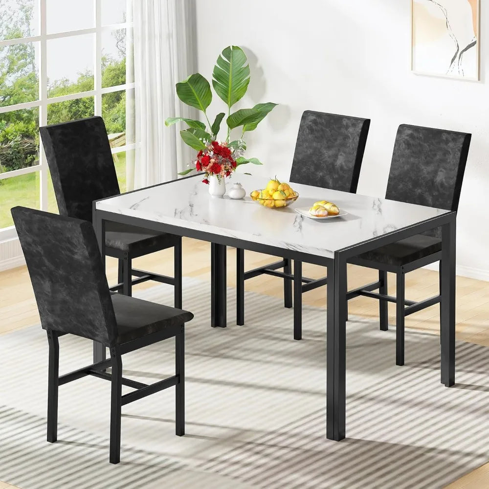 AWQM Products 5-Piece Marble Dining Set, Modern Kitchen Table and Chairs for Dining Room, Dinette, Compact Space Saving Furnitur